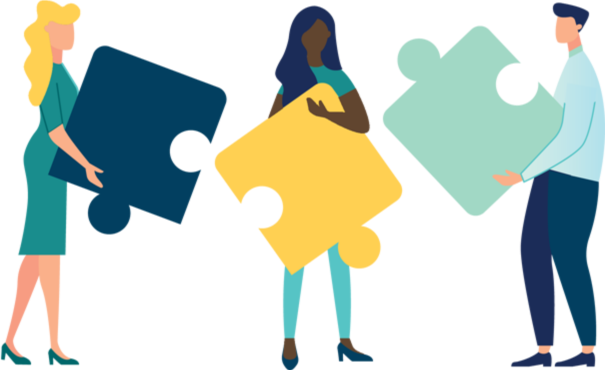 Graphic: Three people holding puzzle pieces